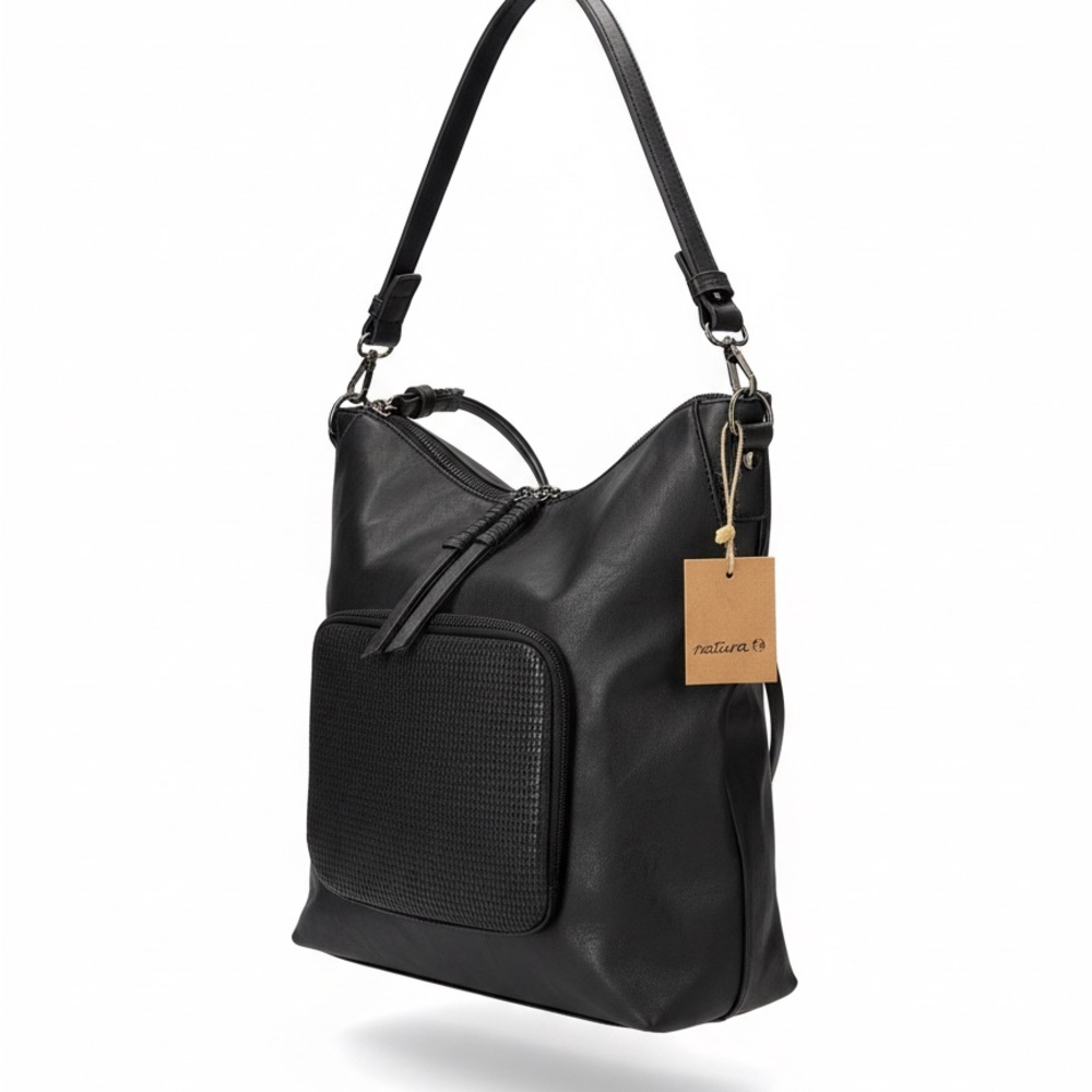 Elegant Black Faux Leather Shoulder Bag